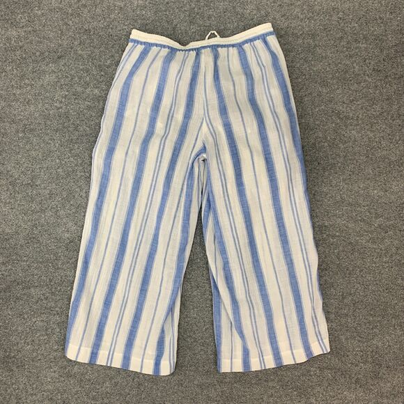J Crew Trouser Pant Women S Small White Stripe Cotton Wide Leg Tassel Drawstring - Picture 8 of 14